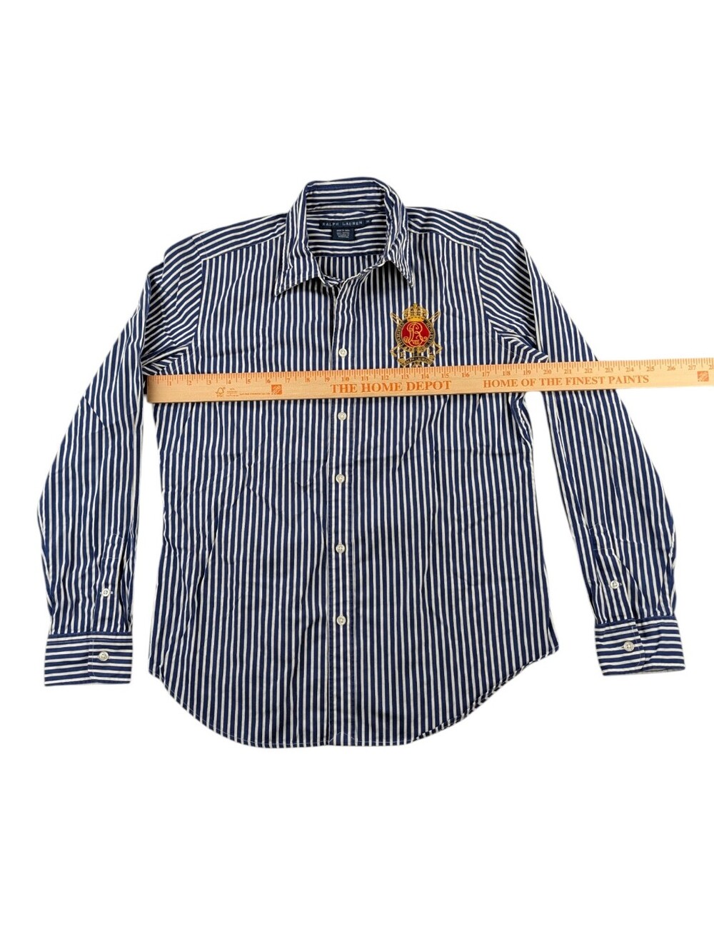 Ralph Lauren Crest Embroidered Striped Button Down Shirt Blue White Size 14 EUC - Picture 8 of 11